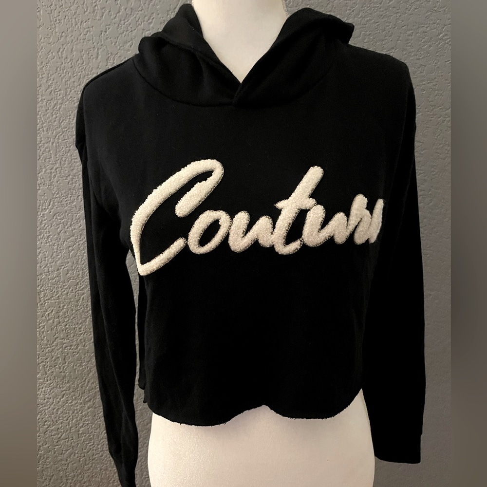 2️⃣6️⃣Juicy Couture Crop Hooded Sweatshirt Size S Black Color - Picture 1 of 10